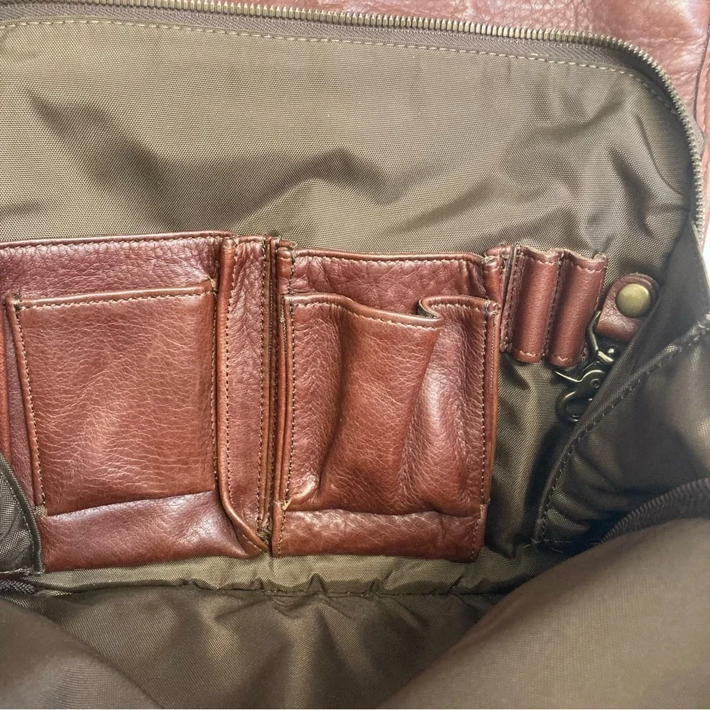 Allen Edmonds brown leather convertible backpack laptop bag carryon travel